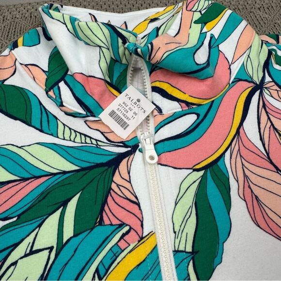 Talbots Women’s Cozy Crush Tropical Fronds 1/4 Zip Pullover small NEW WITH TAGS - Picture 2 of 13